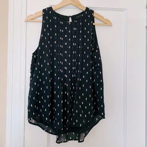 Ann Taylor Patterned, Pleated Navy Tank Blouse